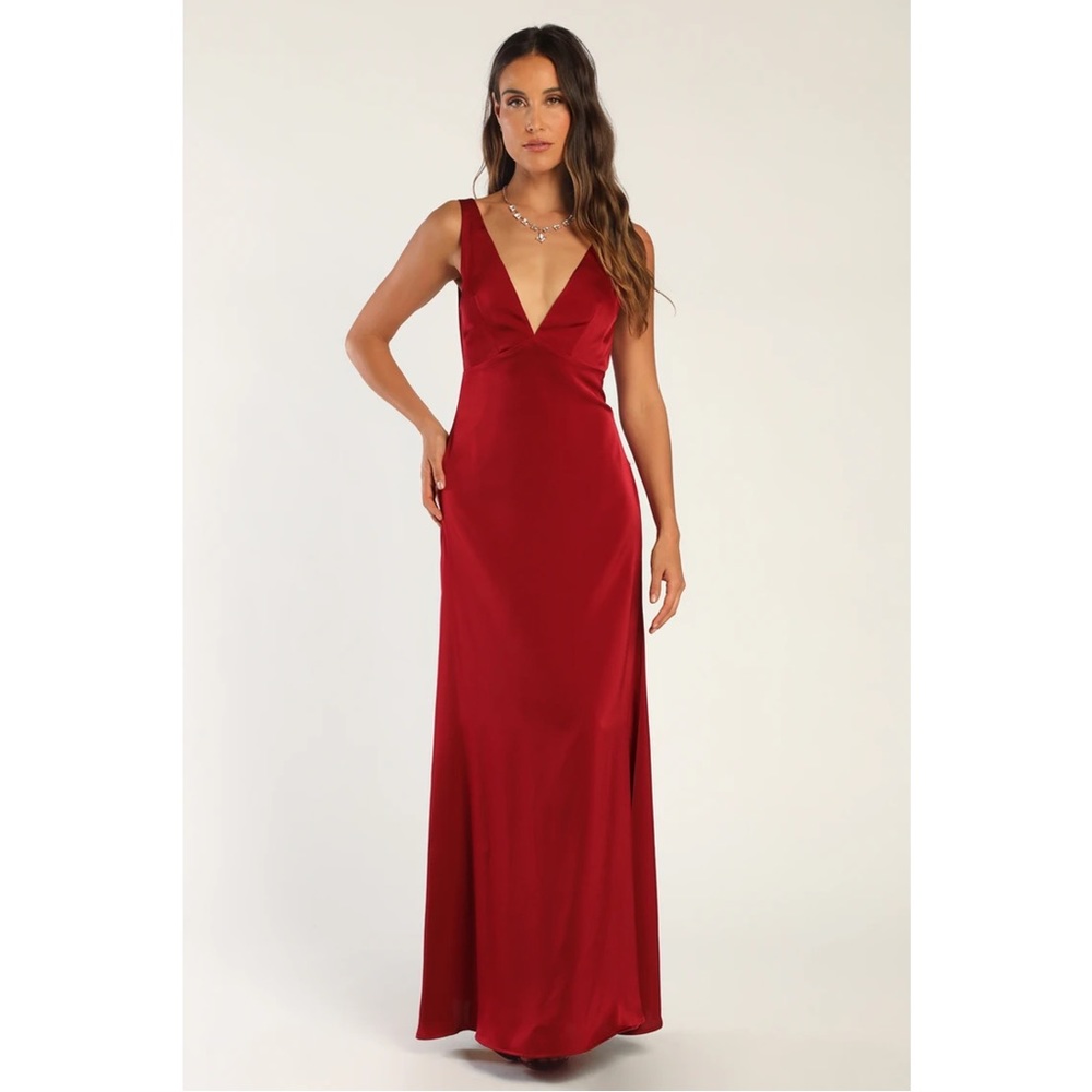 Lulus Wine Red Satin Button-Back Maxi Dress